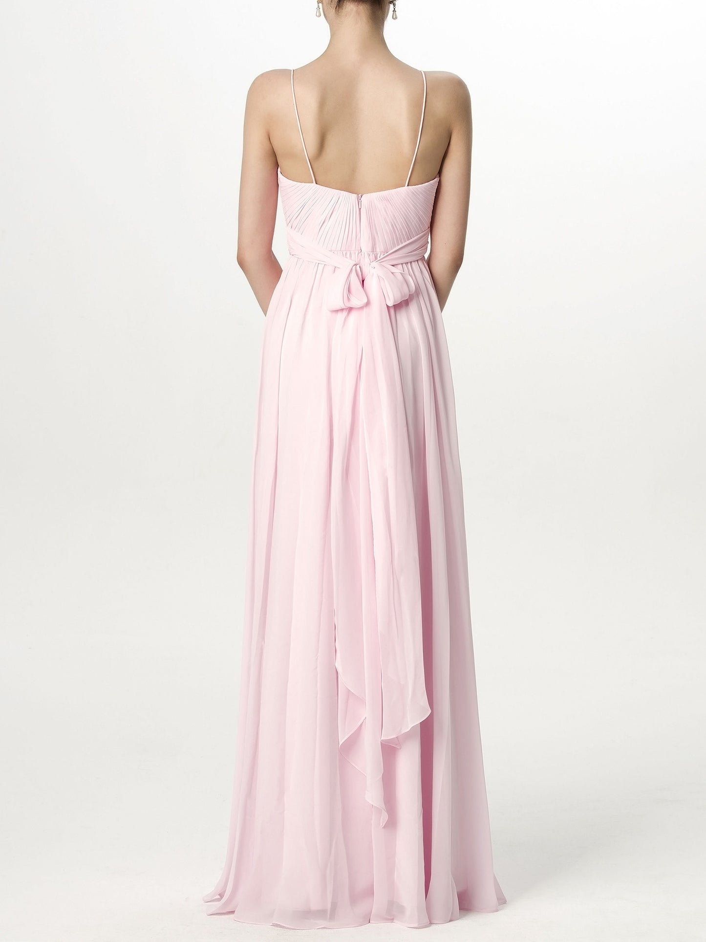 Chiffon Column Spaghetti Straps Sleeveless Bridesmaid Dress-MB0113152