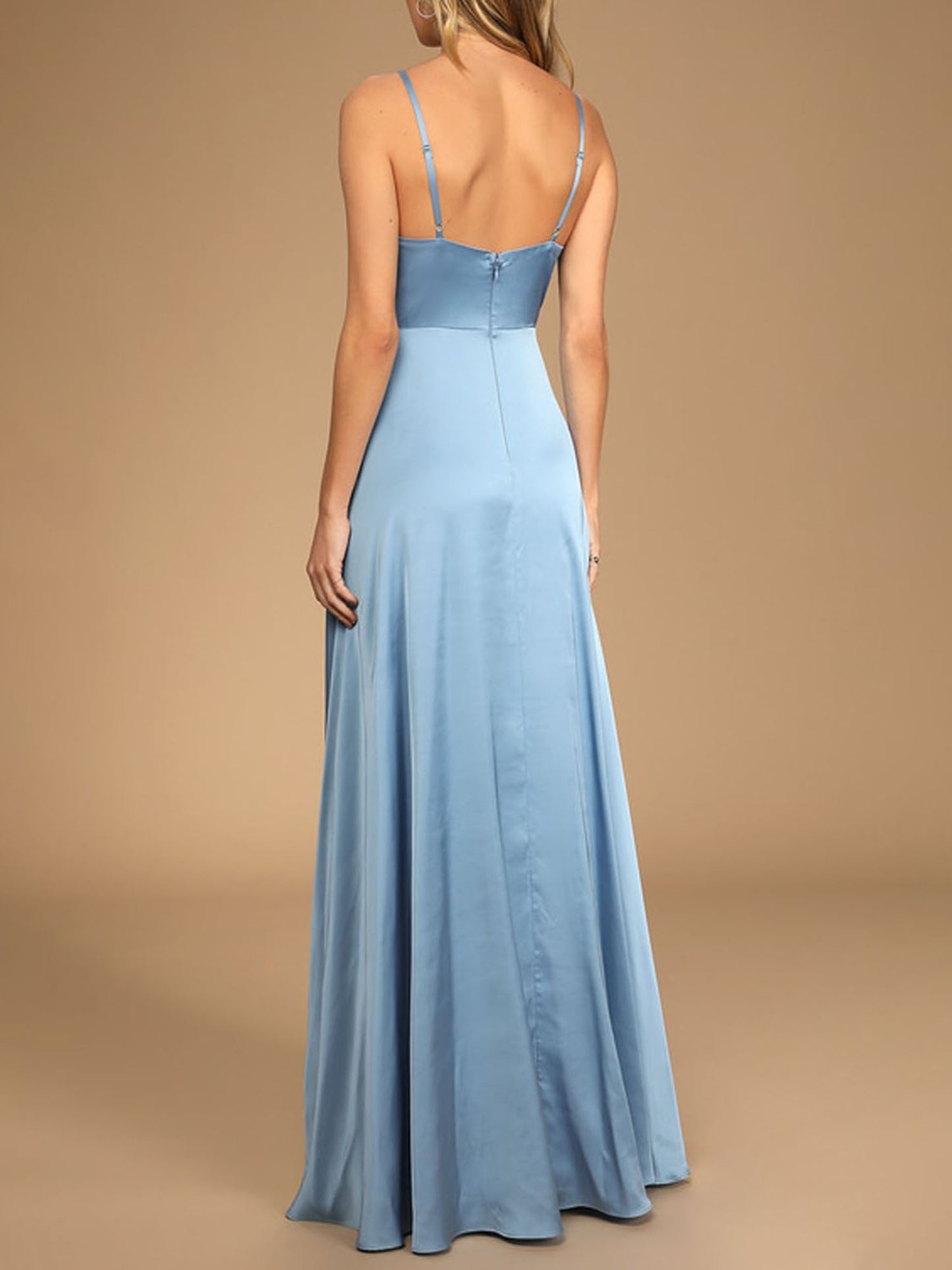 Stretch Satin A-Line V-Neck Sleeveless Bridesmaid Dress-MB13788