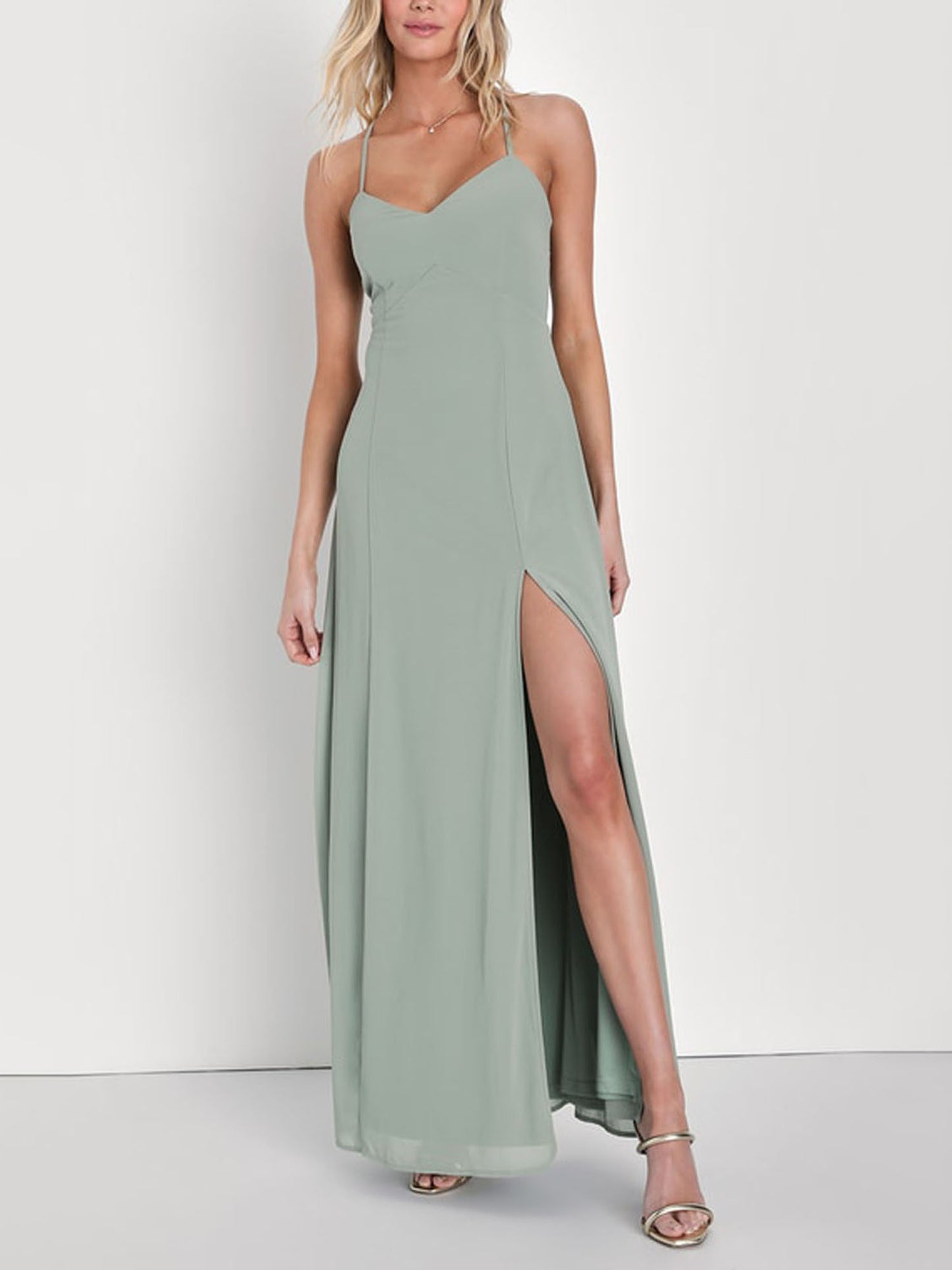 Chiffon A-Line V-Neck Sleeveless Bridesmaid Dress-MB13790