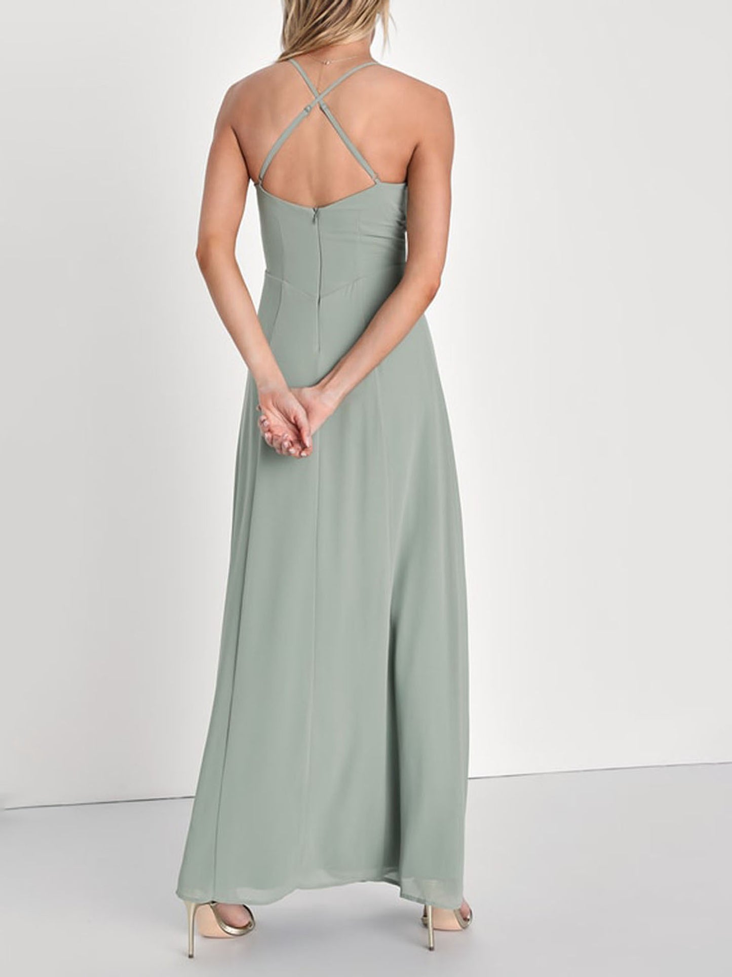 Chiffon A-Line V-Neck Sleeveless Bridesmaid Dress-MB13790