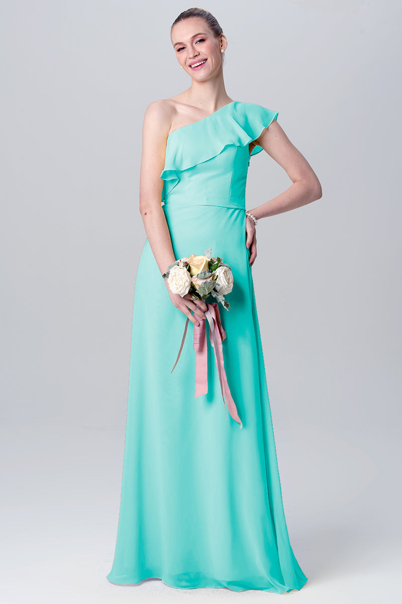 Chiffon Column One Shoulder Sleeveless Bridesmaid Dress-MB0113106