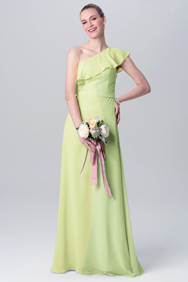 Chiffon Column One Shoulder Sleeveless Bridesmaid Dress-MB0113106