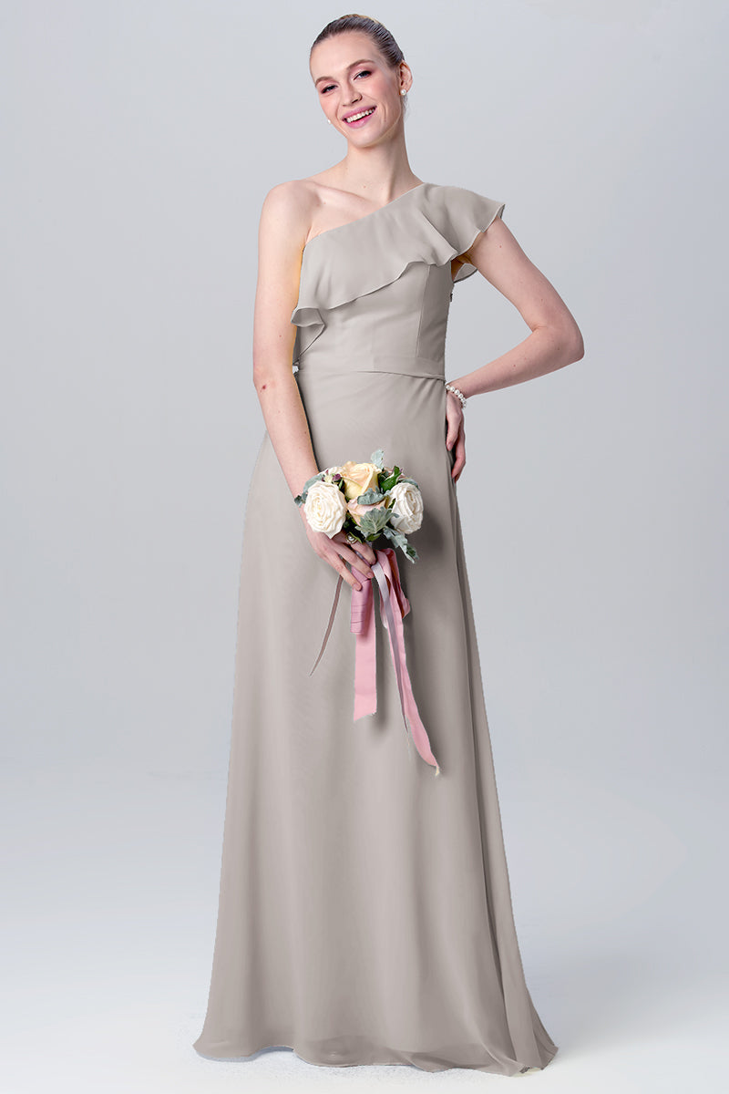 Chiffon Column One Shoulder Sleeveless Bridesmaid Dress-MB0113106