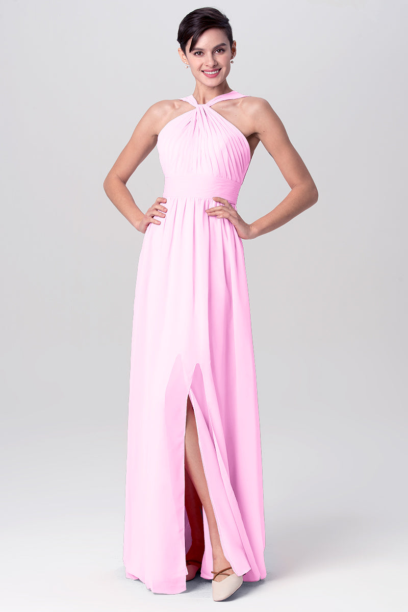 Chiffon Column Criss Cross Straps Sleeveless Bridesmaid Dress-MB0113116
