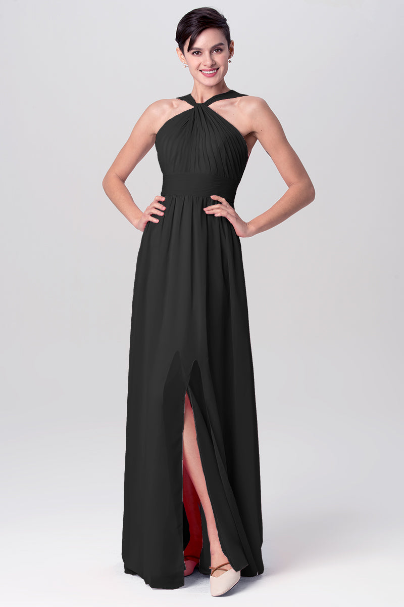 Chiffon Column Criss Cross Straps Sleeveless Bridesmaid Dress-MB0113116
