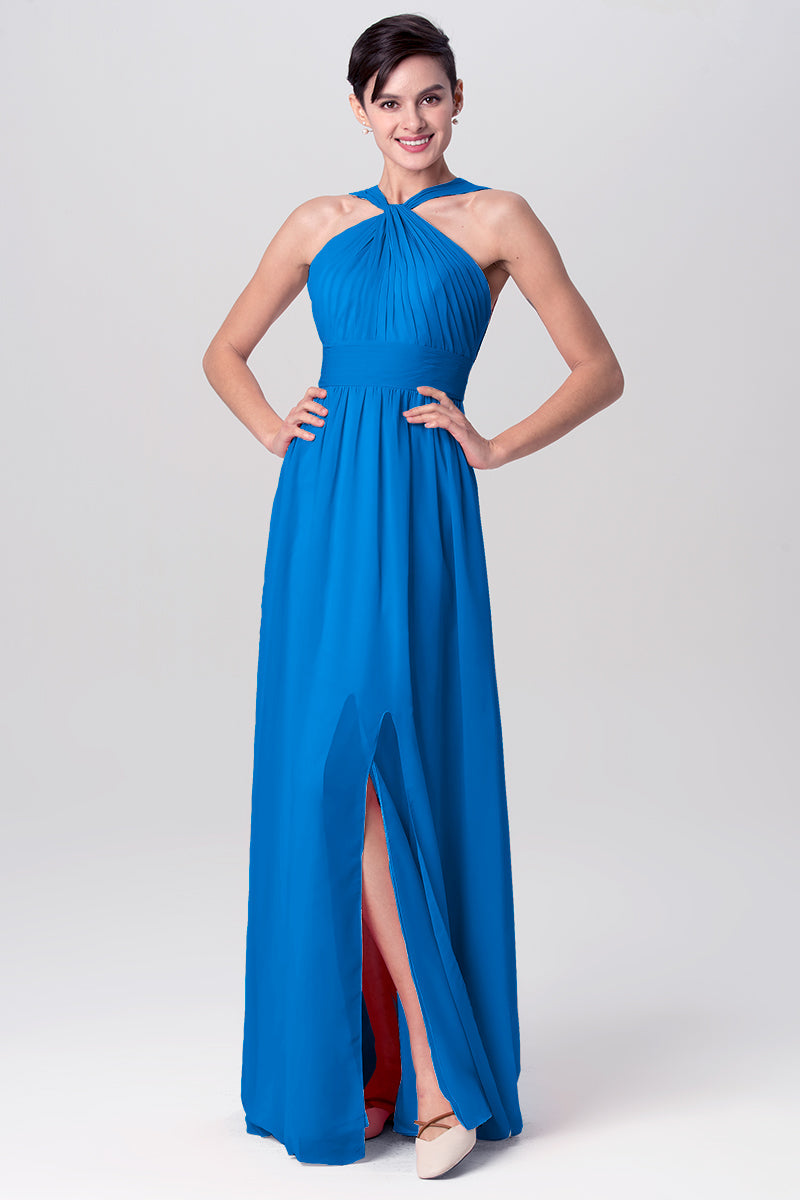 Chiffon Column Criss Cross Straps Sleeveless Bridesmaid Dress-MB0113116