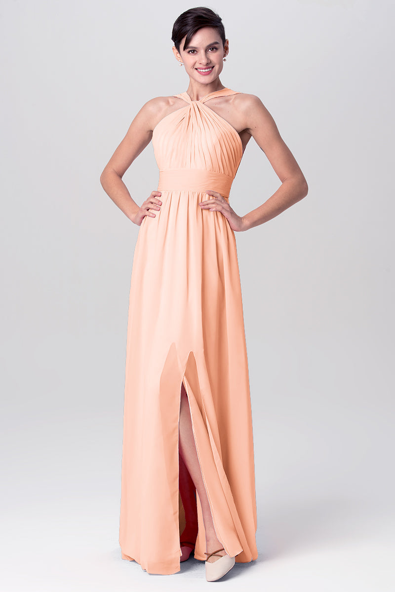 Chiffon Column Criss Cross Straps Sleeveless Bridesmaid Dress-MB0113116