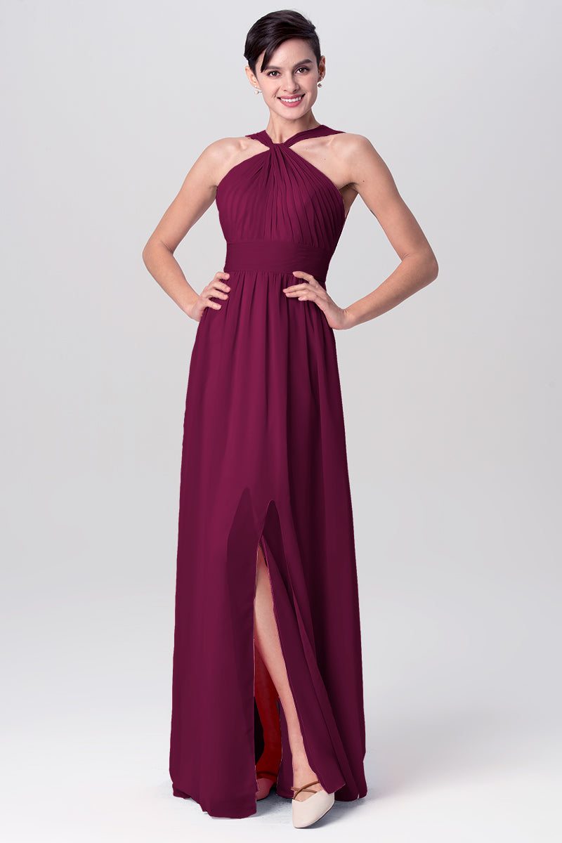 Chiffon Column Criss Cross Straps Sleeveless Bridesmaid Dress-MB0113116