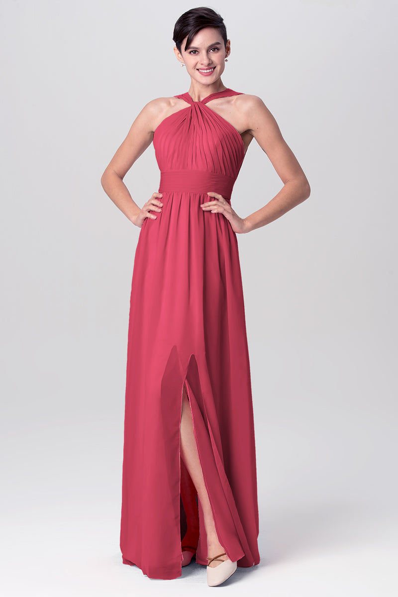 Chiffon Column Criss Cross Straps Sleeveless Bridesmaid Dress-MB0113116
