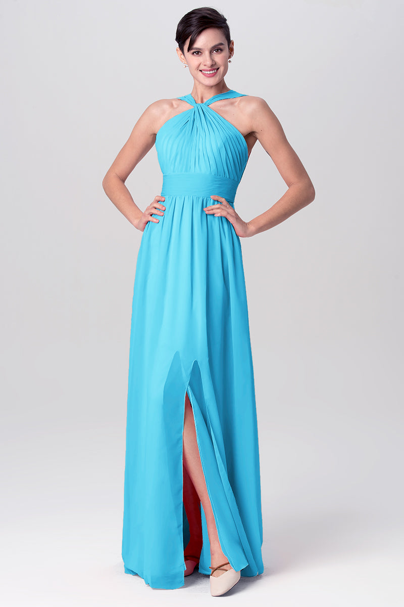 Chiffon Column Criss Cross Straps Sleeveless Bridesmaid Dress-MB0113116