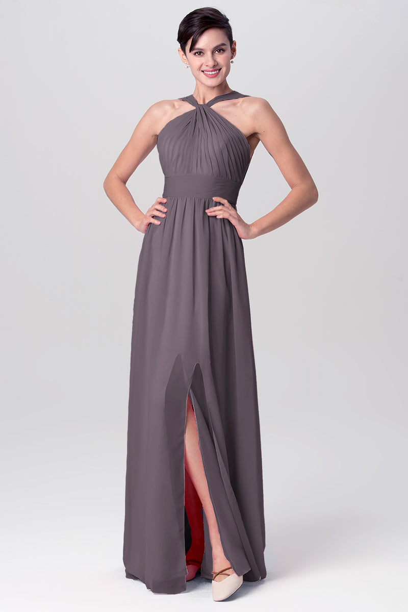 Chiffon Column Criss Cross Straps Sleeveless Bridesmaid Dress-MB0113116