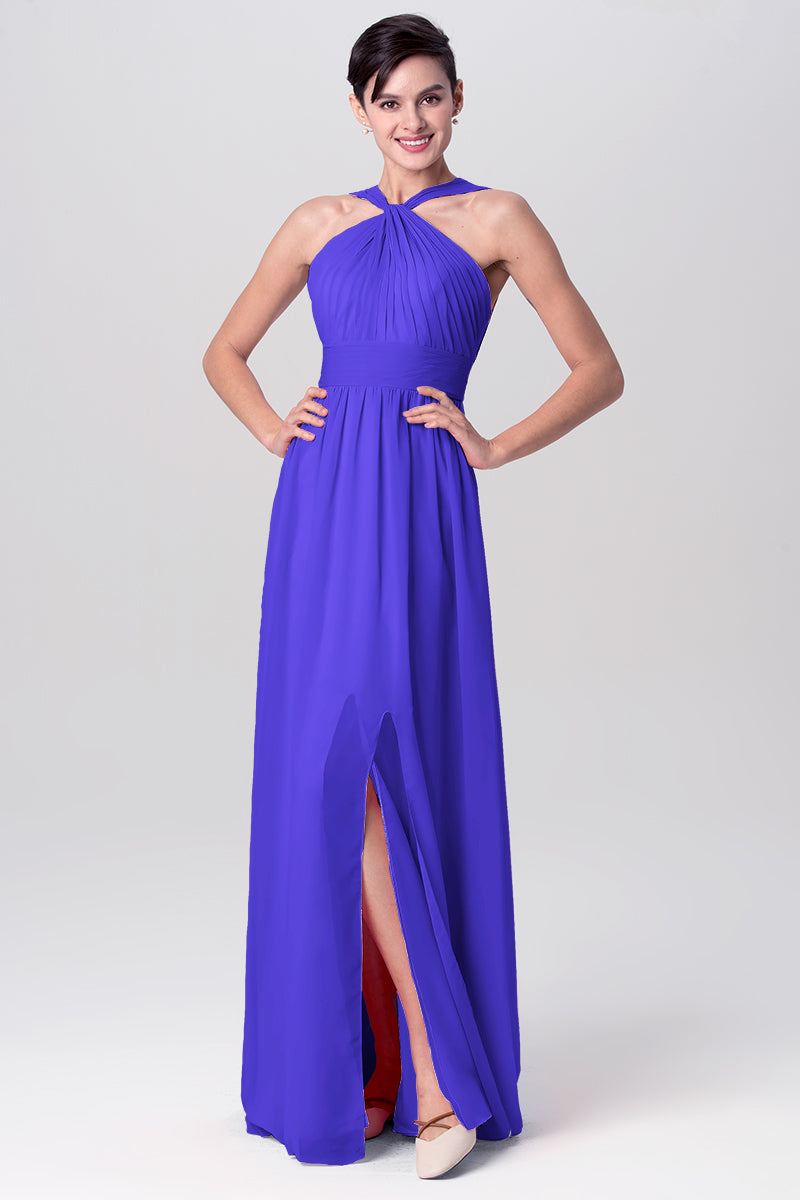 Chiffon Column Criss Cross Straps Sleeveless Bridesmaid Dress-MB0113116