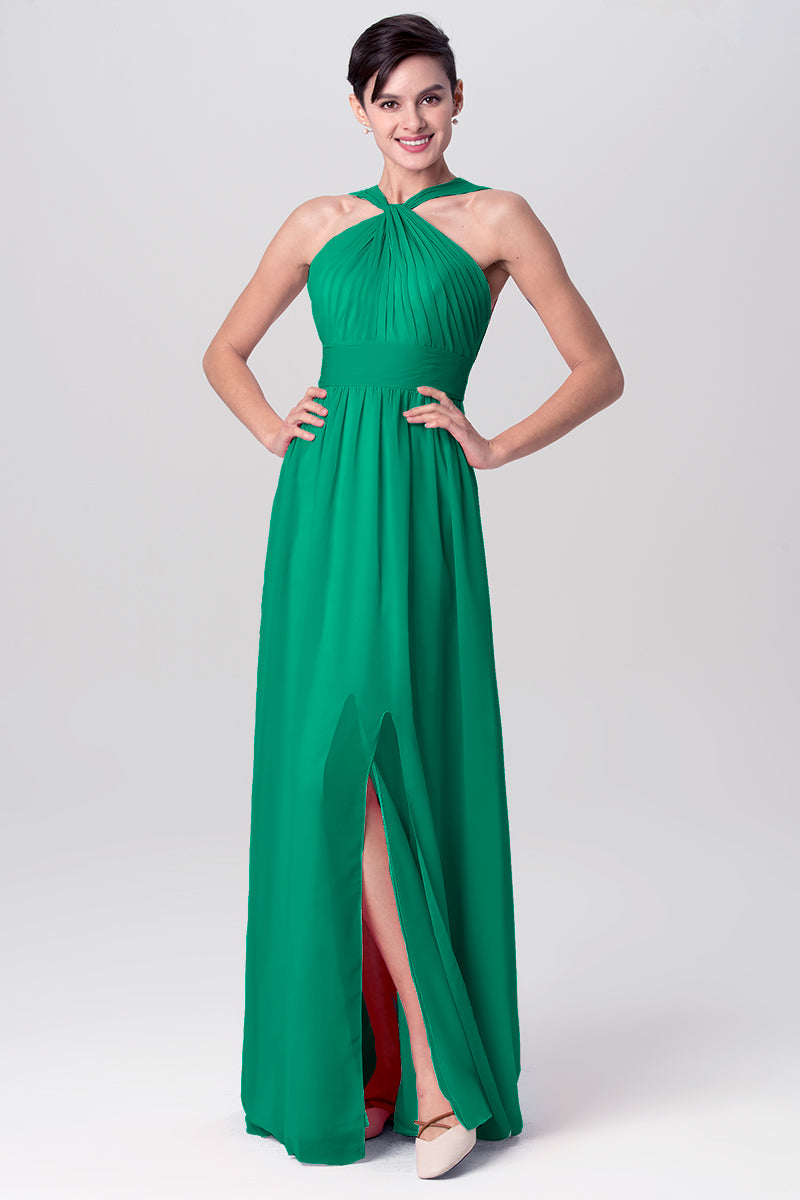 Chiffon Column Criss Cross Straps Sleeveless Bridesmaid Dress-MB0113116