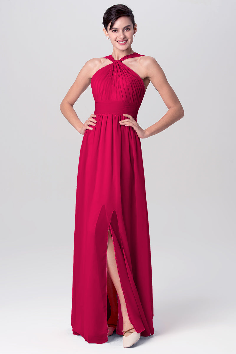 Chiffon Column Criss Cross Straps Sleeveless Bridesmaid Dress-MB0113116