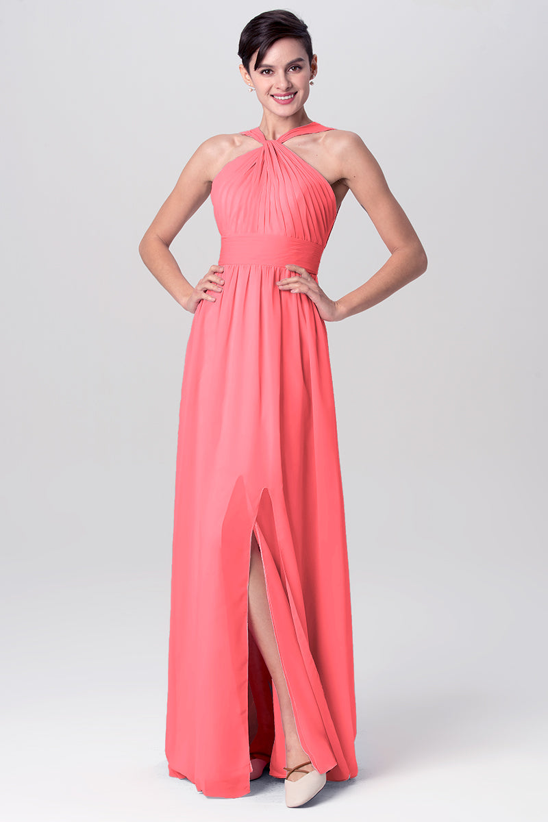Chiffon Column Criss Cross Straps Sleeveless Bridesmaid Dress-MB0113116
