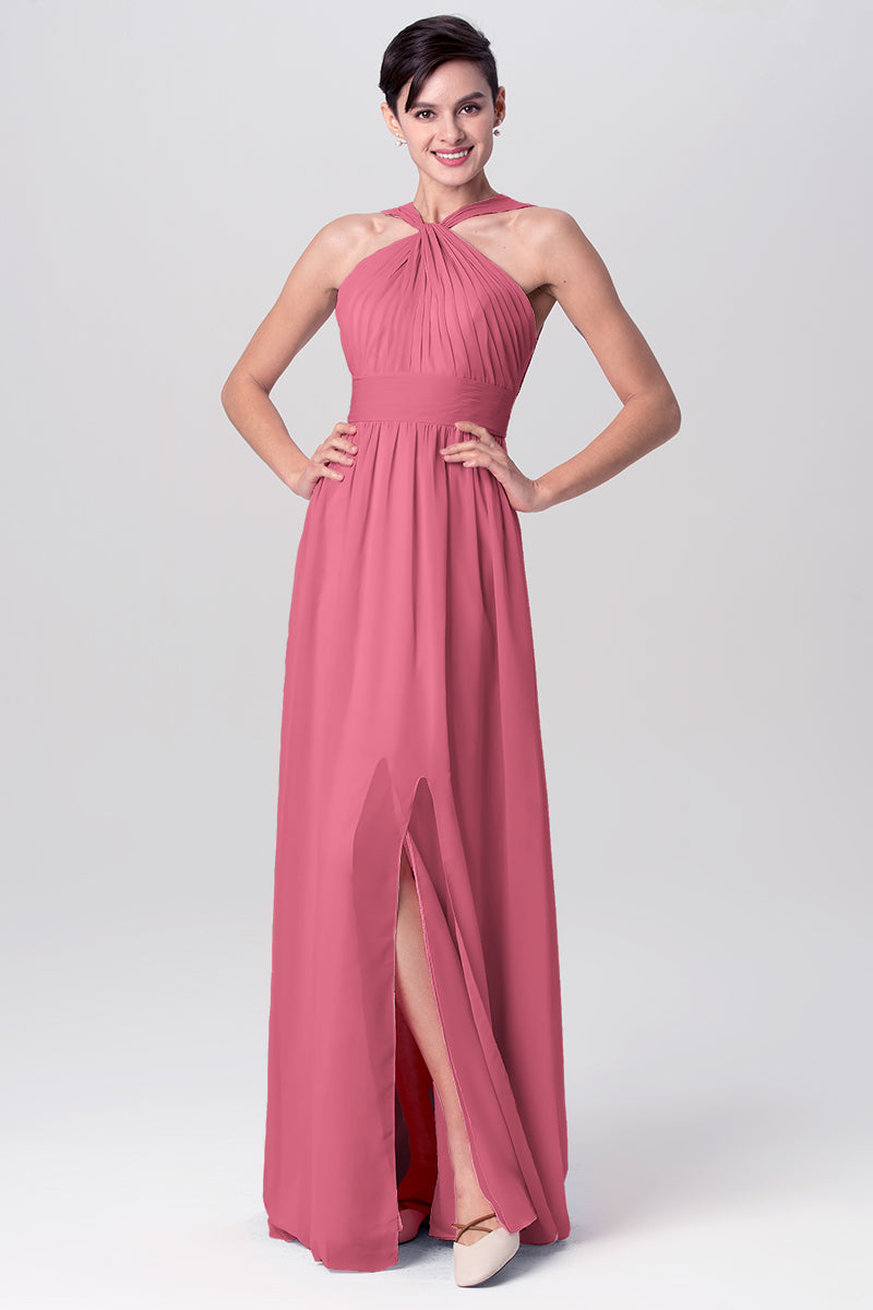 Chiffon Column Criss Cross Straps Sleeveless Bridesmaid Dress-MB0113116
