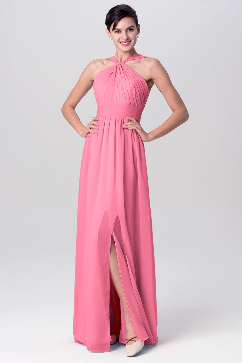 Chiffon Column Criss Cross Straps Sleeveless Bridesmaid Dress-MB0113116