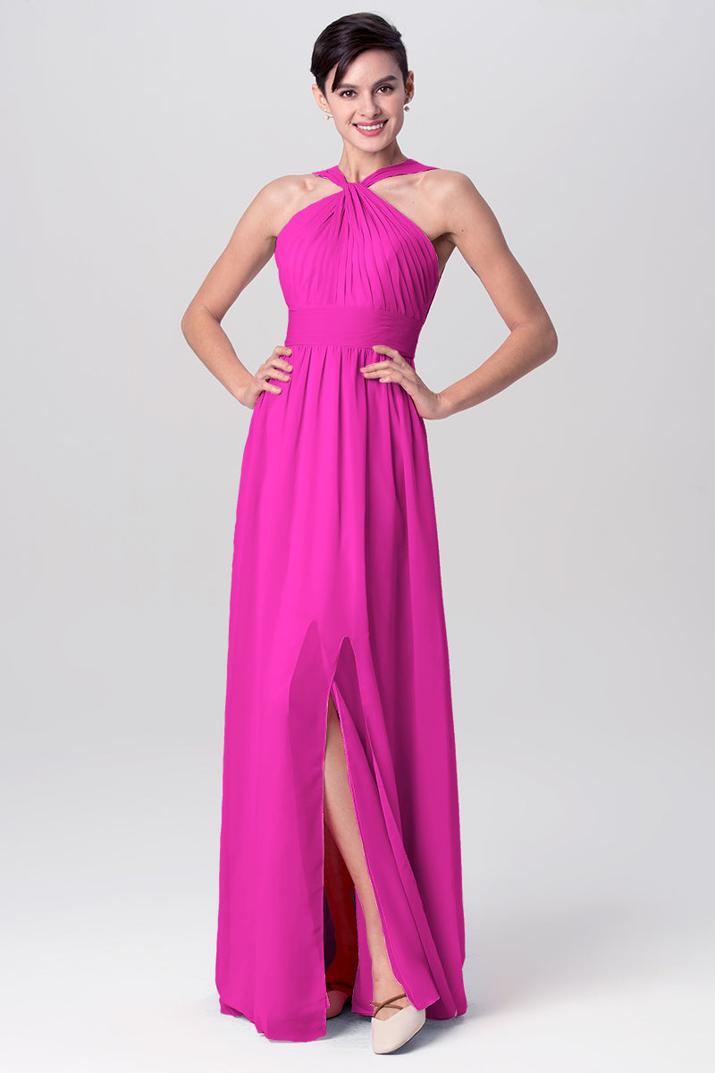 Chiffon Column Criss Cross Straps Sleeveless Bridesmaid Dress-MB0113116
