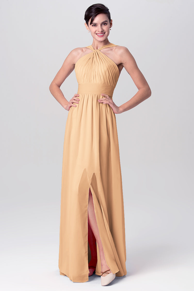 Chiffon Column Criss Cross Straps Sleeveless Bridesmaid Dress-MB0113116