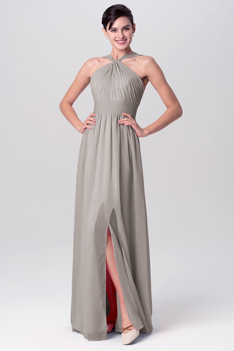 Chiffon Column Criss Cross Straps Sleeveless Bridesmaid Dress-MB0113116