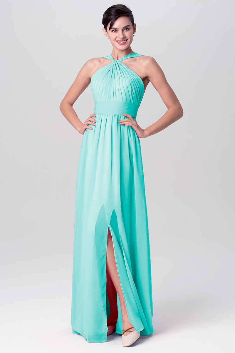 Chiffon Column Criss Cross Straps Sleeveless Bridesmaid Dress-MB0113116