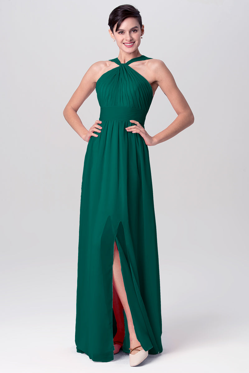 Chiffon Column Criss Cross Straps Sleeveless Bridesmaid Dress-MB0113116