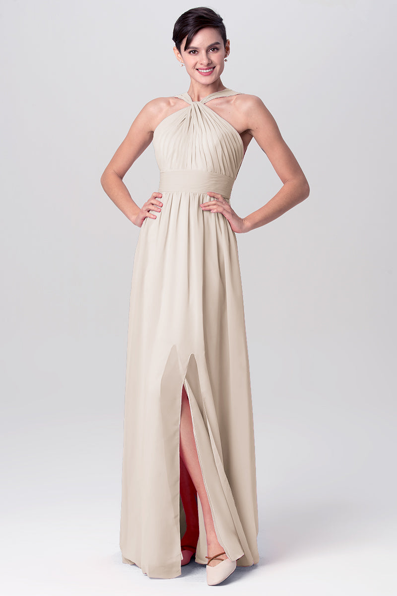 Chiffon Column Criss Cross Straps Sleeveless Bridesmaid Dress-MB0113116