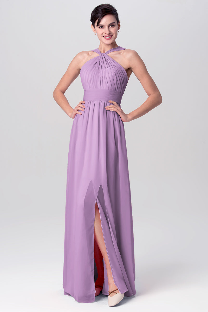 Chiffon Column Criss Cross Straps Sleeveless Bridesmaid Dress-MB0113116