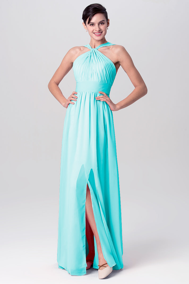 Chiffon Column Criss Cross Straps Sleeveless Bridesmaid Dress-MB0113116
