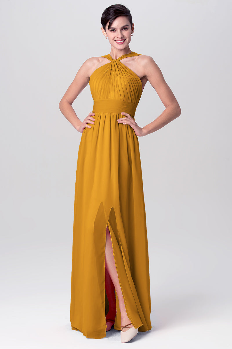 Chiffon Column Criss Cross Straps Sleeveless Bridesmaid Dress-MB0113116