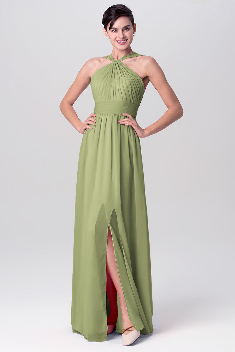 Chiffon Column Criss Cross Straps Sleeveless Bridesmaid Dress-MB0113116