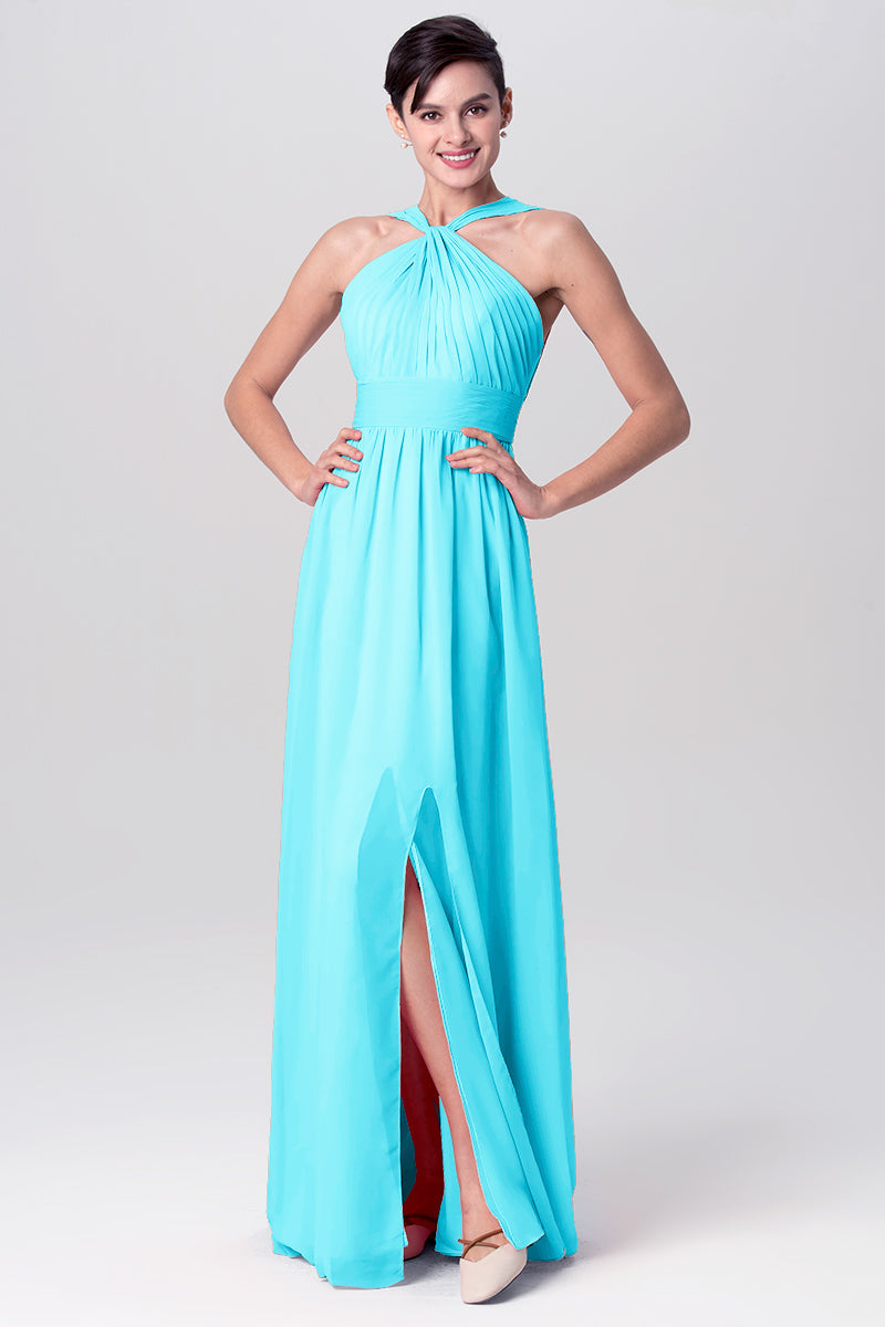 Chiffon Column Criss Cross Straps Sleeveless Bridesmaid Dress-MB0113116