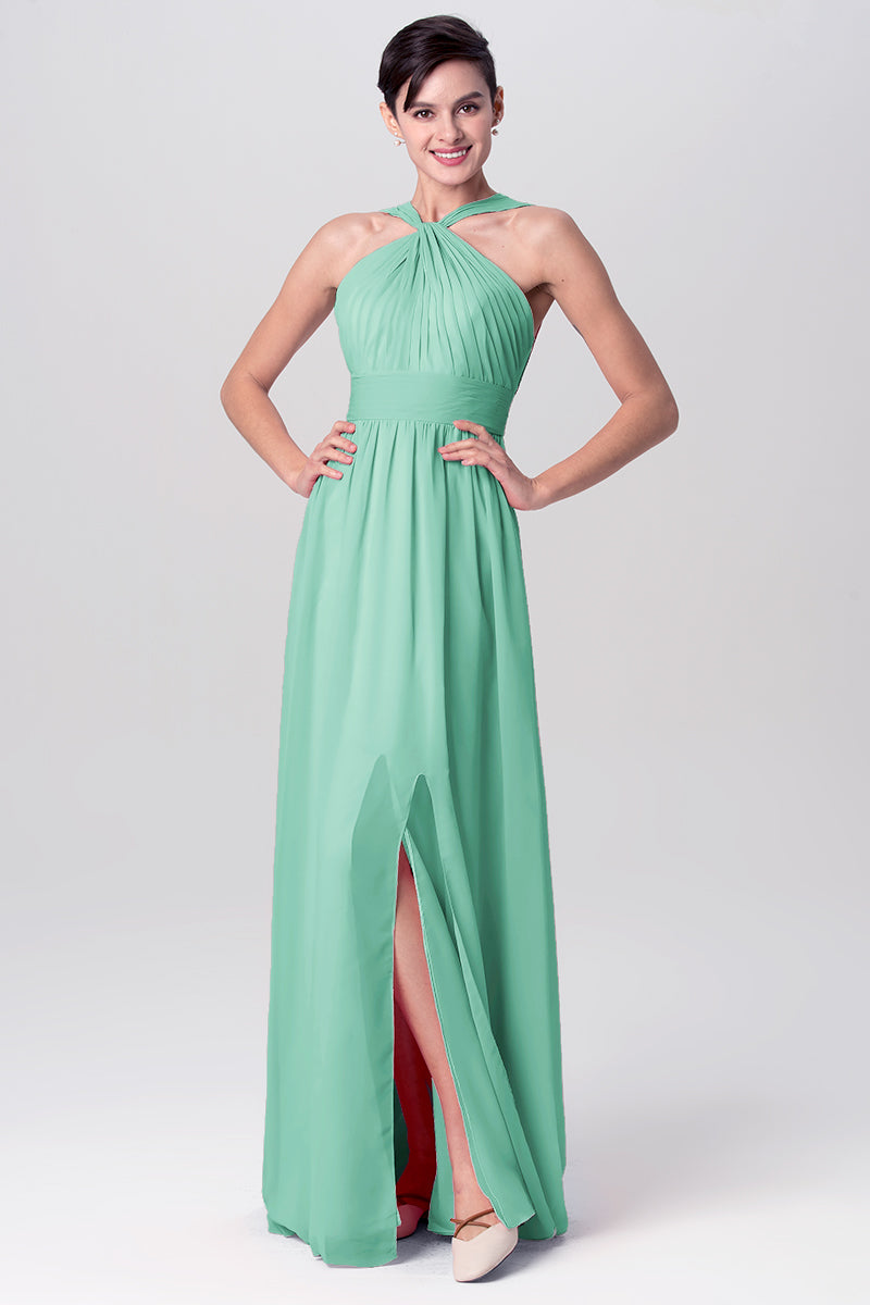 Chiffon Column Criss Cross Straps Sleeveless Bridesmaid Dress-MB0113116