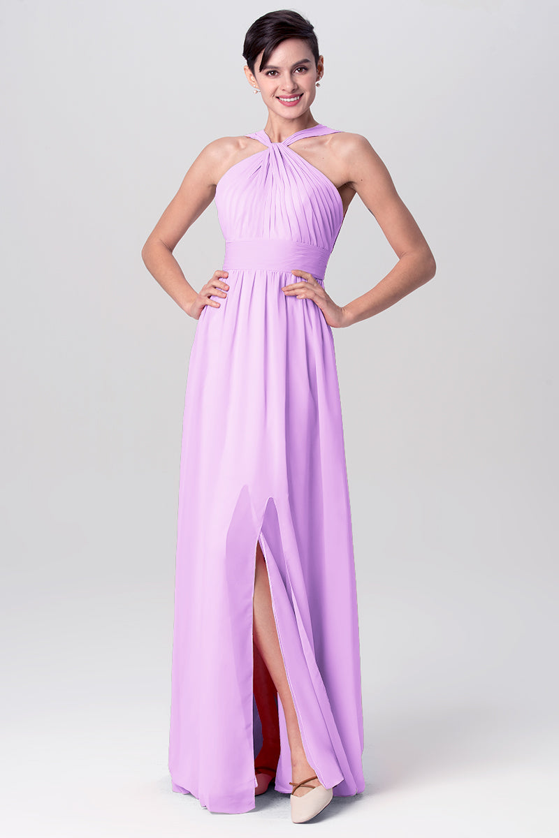Chiffon Column Criss Cross Straps Sleeveless Bridesmaid Dress-MB0113116