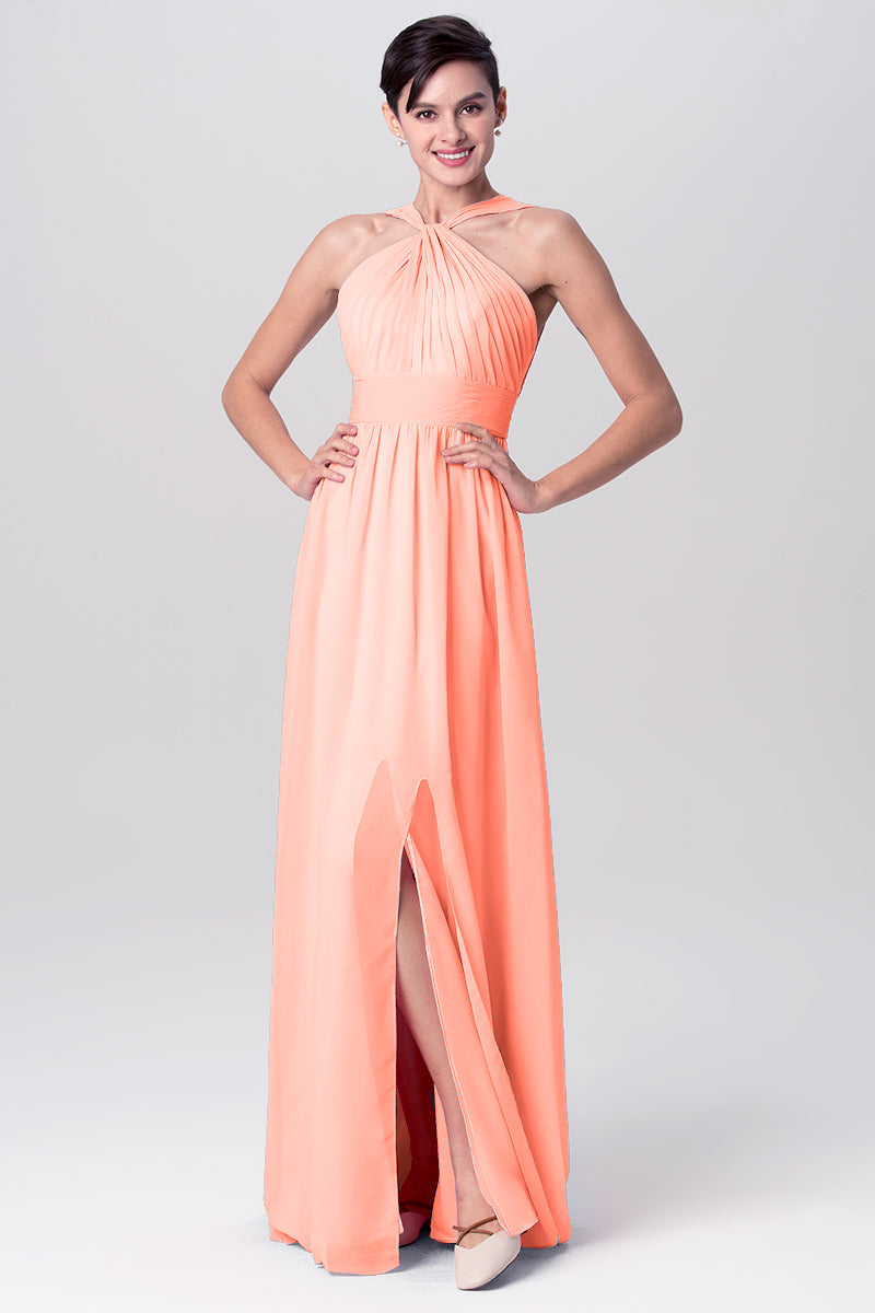 Chiffon Column Criss Cross Straps Sleeveless Bridesmaid Dress-MB0113116