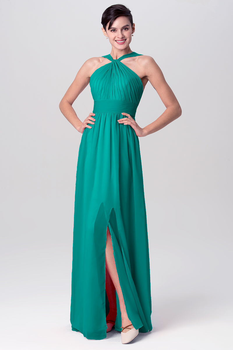 Chiffon Column Criss Cross Straps Sleeveless Bridesmaid Dress-MB0113116