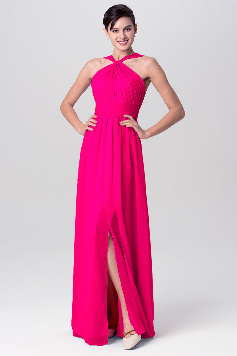 Chiffon Column Criss Cross Straps Sleeveless Bridesmaid Dress-MB0113116