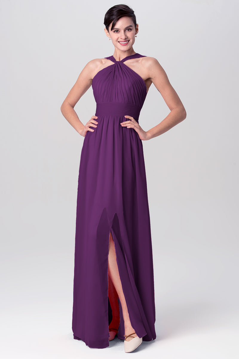 Chiffon Column Criss Cross Straps Sleeveless Bridesmaid Dress-MB0113116