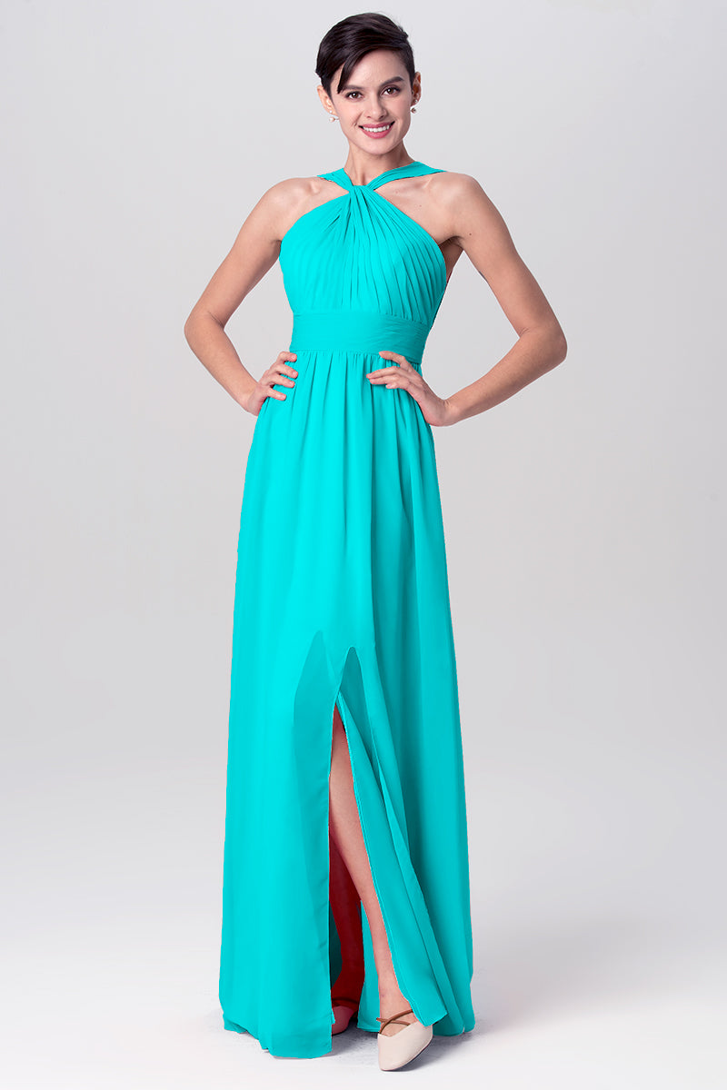 Chiffon Column Criss Cross Straps Sleeveless Bridesmaid Dress-MB0113116