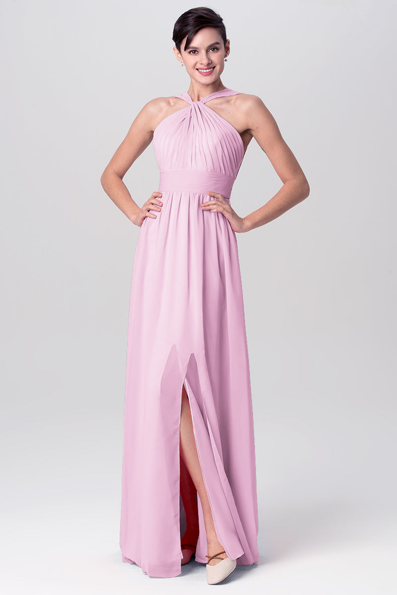 Chiffon Column Criss Cross Straps Sleeveless Bridesmaid Dress-MB0113116