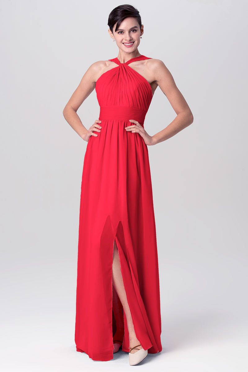 Chiffon Column Criss Cross Straps Sleeveless Bridesmaid Dress-MB0113116
