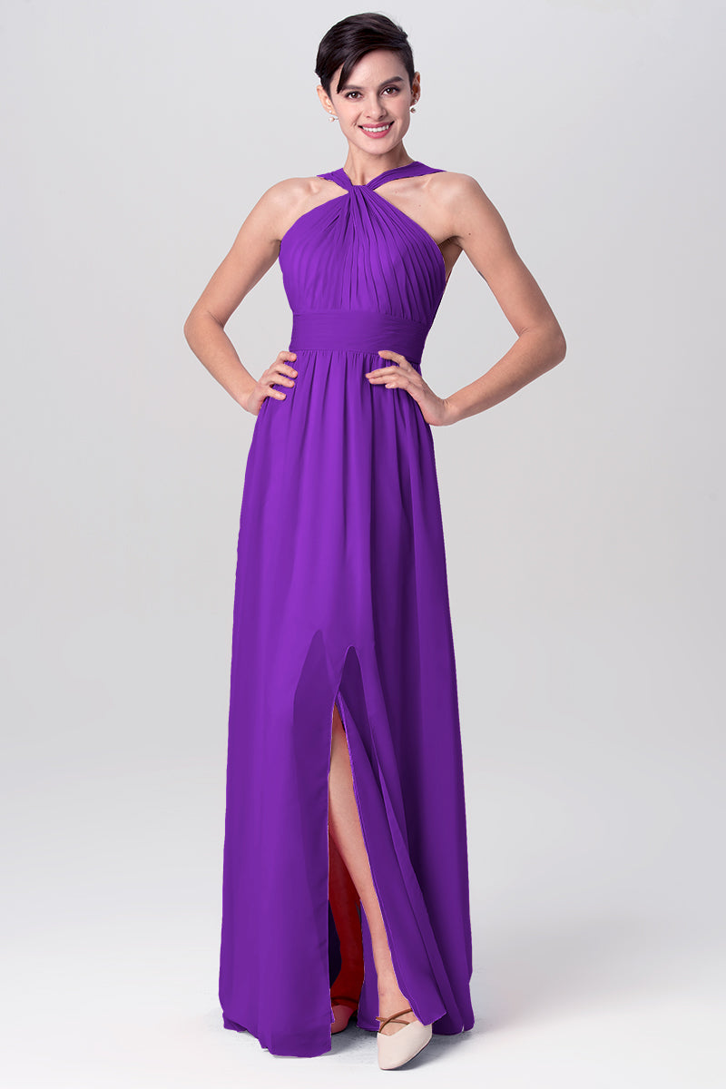 Chiffon Column Criss Cross Straps Sleeveless Bridesmaid Dress-MB0113116