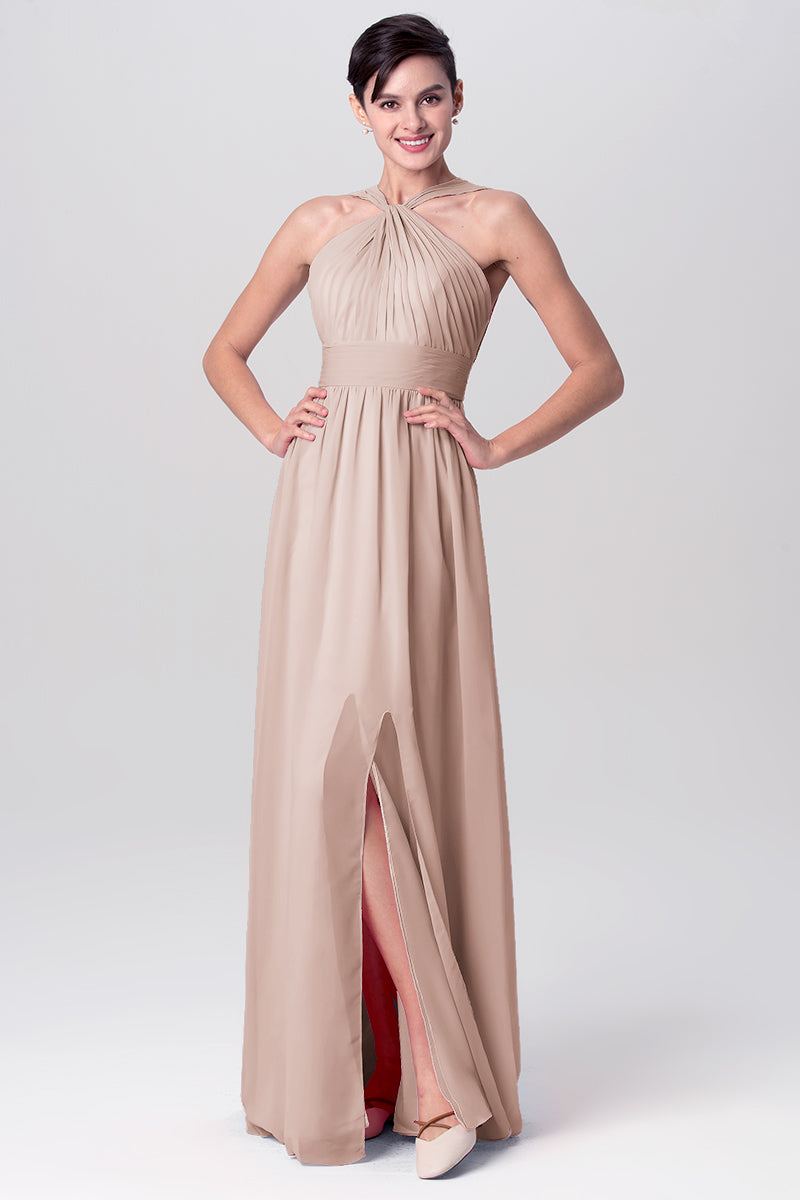 Chiffon Column Criss Cross Straps Sleeveless Bridesmaid Dress-MB0113116