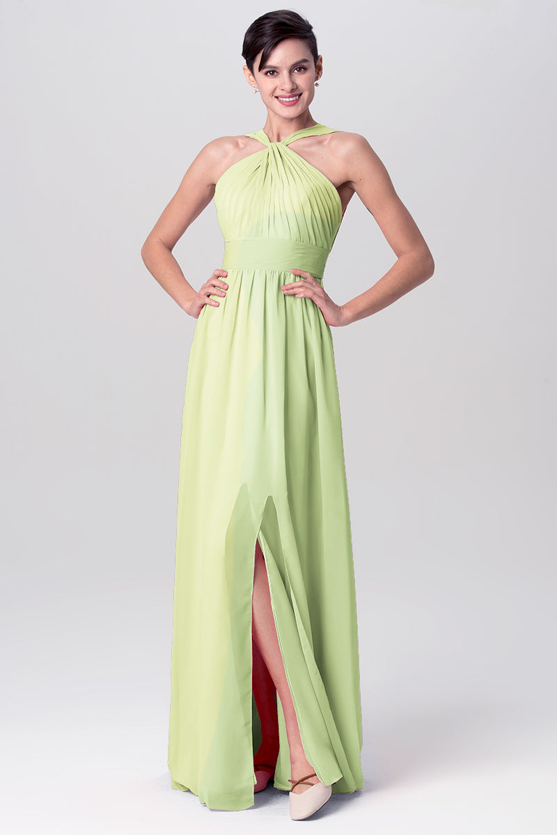 Chiffon Column Criss Cross Straps Sleeveless Bridesmaid Dress-MB0113116