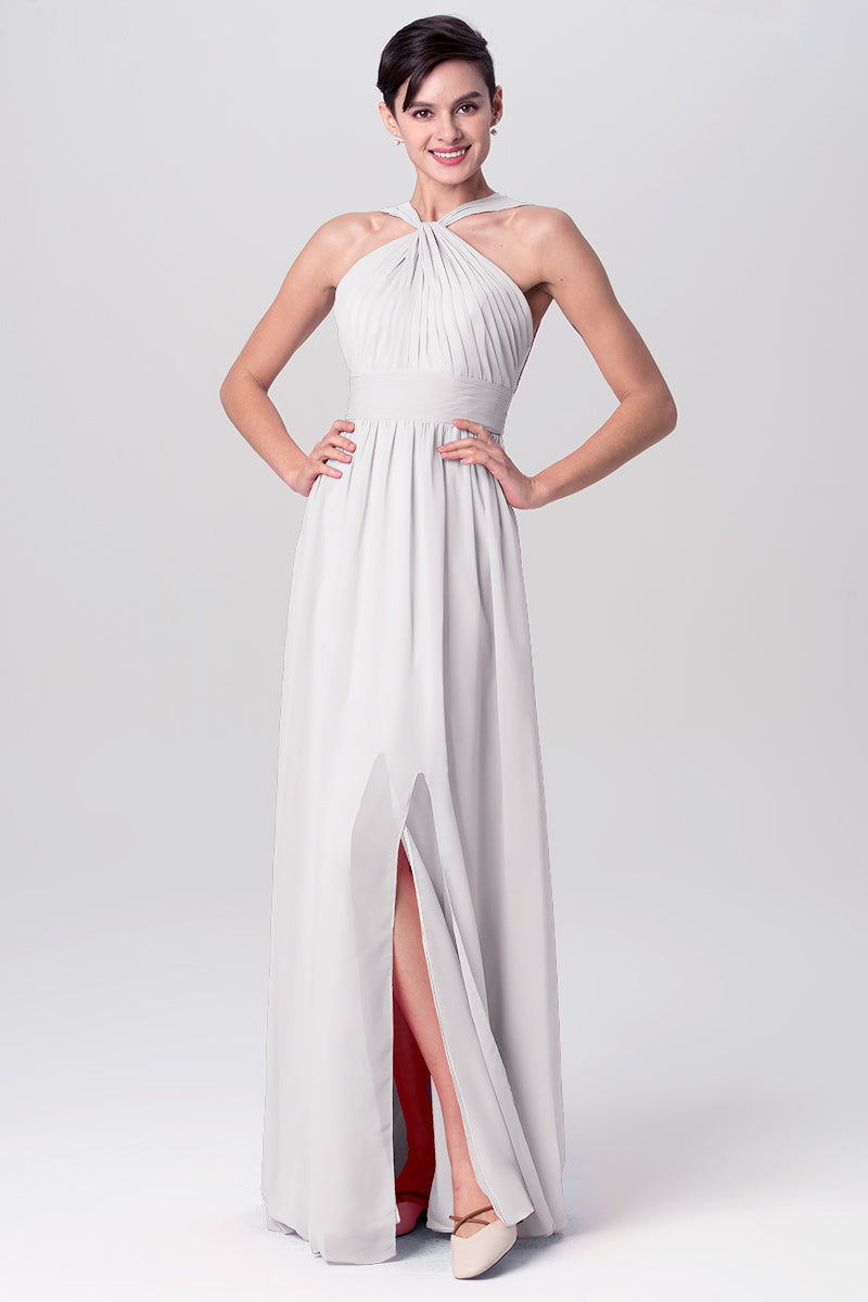 Chiffon Column Criss Cross Straps Sleeveless Bridesmaid Dress-MB0113116