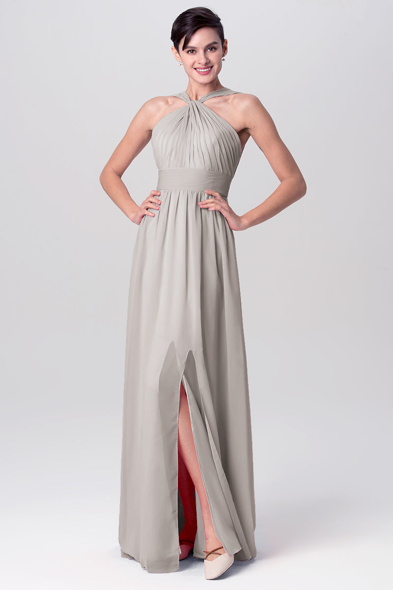 Chiffon Column Criss Cross Straps Sleeveless Bridesmaid Dress-MB0113116