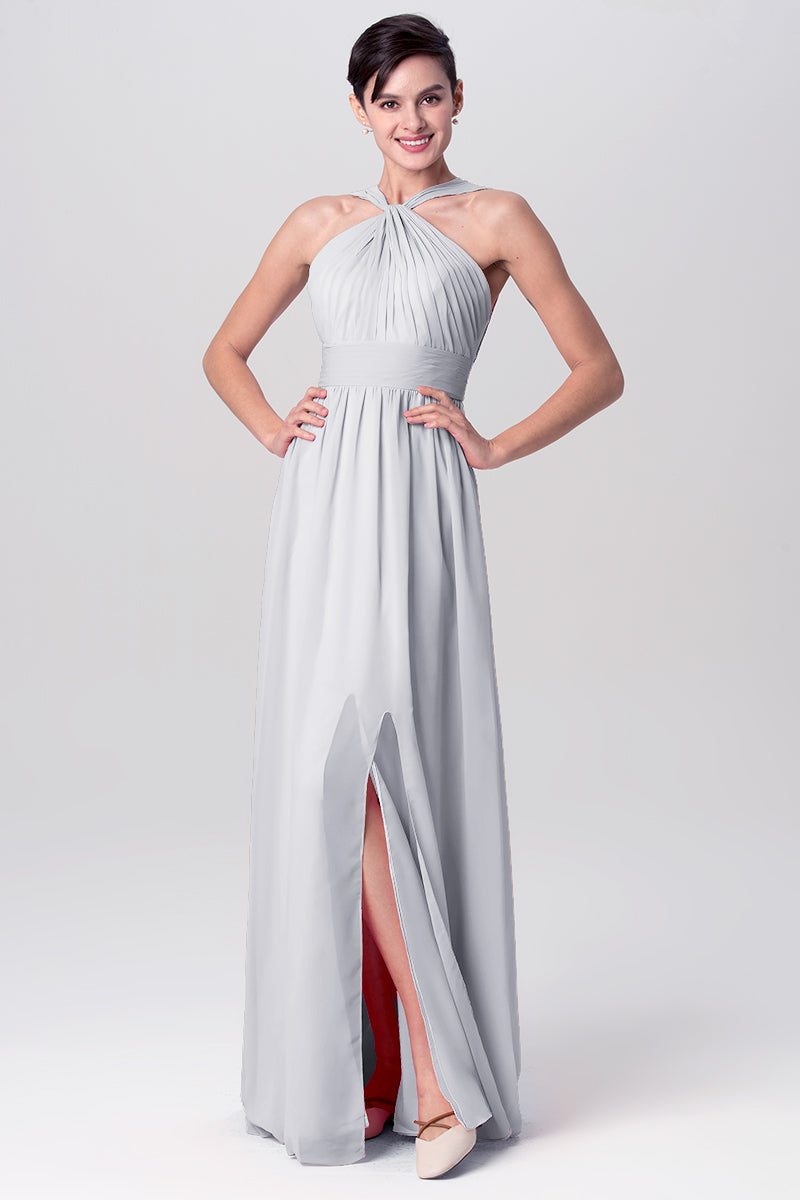 Chiffon Column Criss Cross Straps Sleeveless Bridesmaid Dress-MB0113116