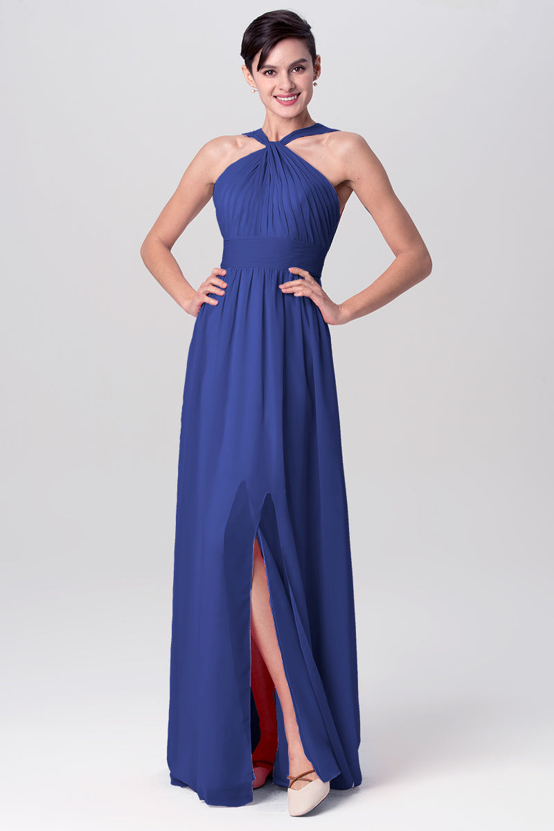 Chiffon Column Criss Cross Straps Sleeveless Bridesmaid Dress-MB0113116