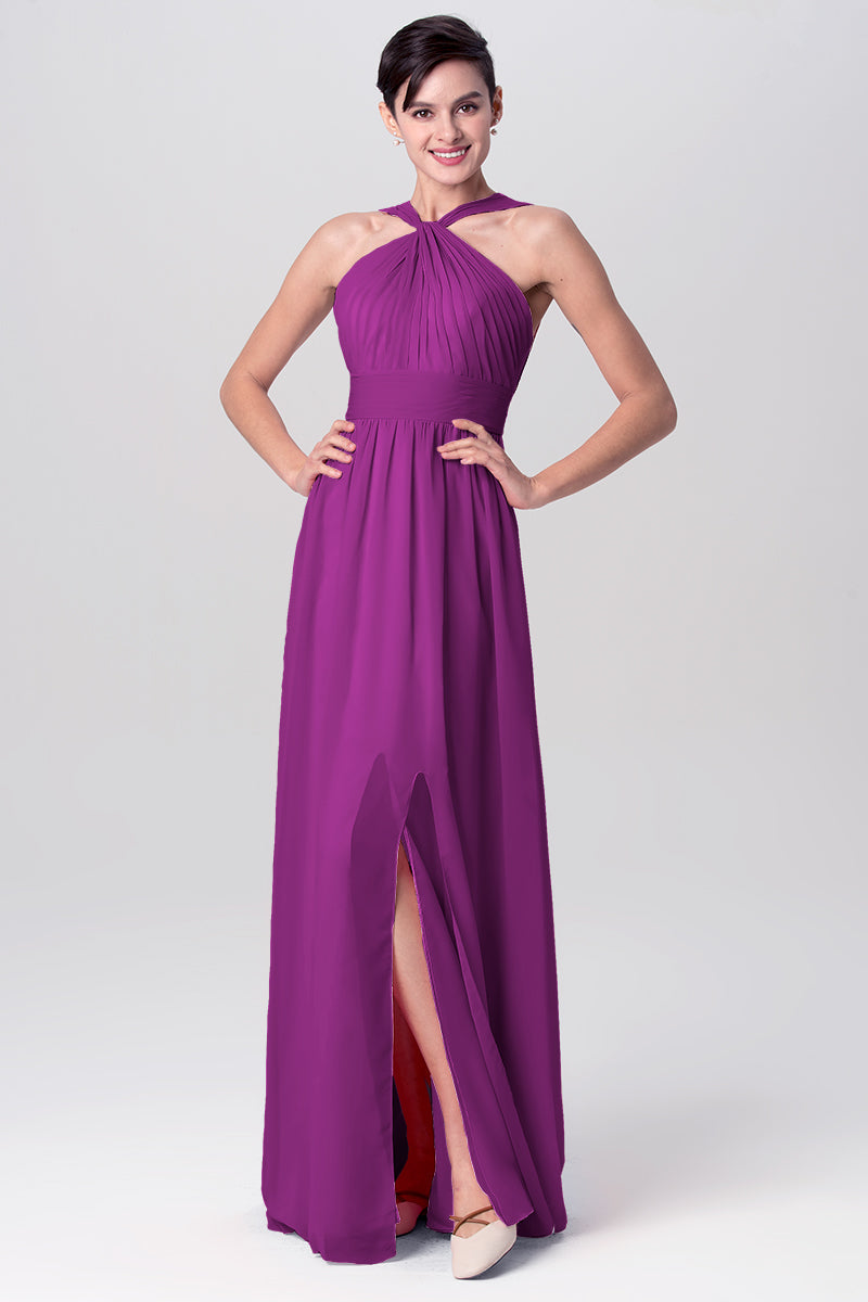 Chiffon Column Criss Cross Straps Sleeveless Bridesmaid Dress-MB0113116