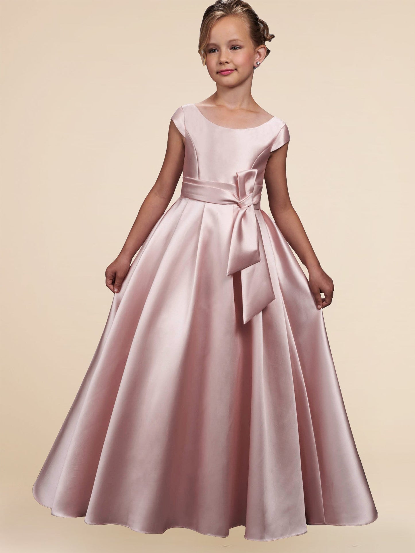 Satin A-Line Scoop Neck Sleeveless Flower Girl Dress-M500040